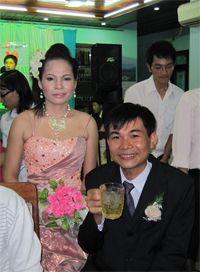 Bride and groom, former students at the center, at their wedding.