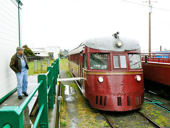 The Skunk Railroad engine car in Fort Bragg