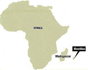 location of Mauritius off the coast of Africa.