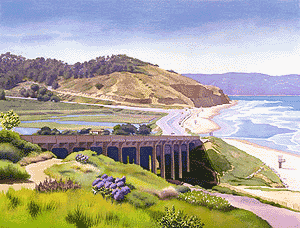 Along the Pacific Coast highway in San Diego. Painting by Mary Helmreich, (www.bac81.com) 