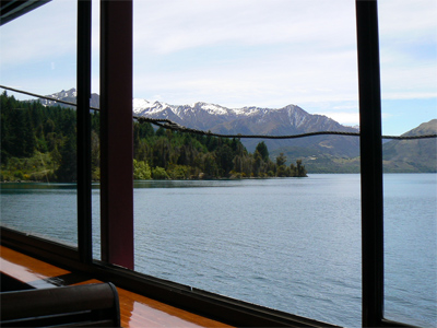 Looking out the window of the TSS Earnslaw steamer, in Queenstown. photo by Max Hartshorne.