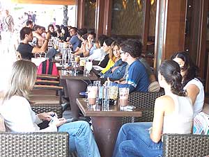 Cafe life outdoors along the waterfront in Thessaloniki.