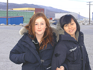 Local girls in Kangermusset, where the big airliners can land in a former US Airforce base. photo by Max Hartshorne