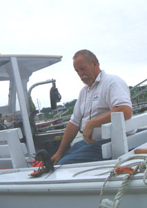 Captain Steve Hale demonstrates how to hypnotize a lobster.