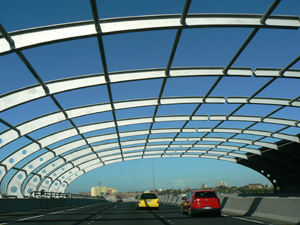 Entering the city, you pass under a bridge that's more of a blend of form and function. Max Hartshorne photos.