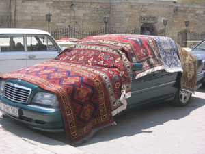 A rug seller in Baku