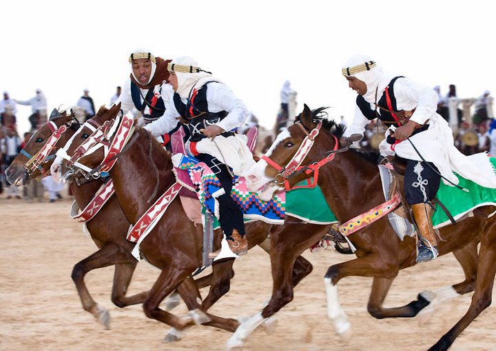 A horse race at the Douz Festival in Tunisia