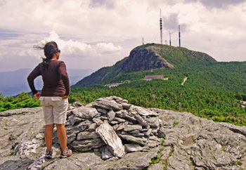 Esha looking at Mount Mansfield from the Frenchman's Pile at the beginning of the hike.