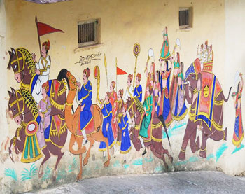 Painting on the walls of the Royal Retreat Hotel, Bundi