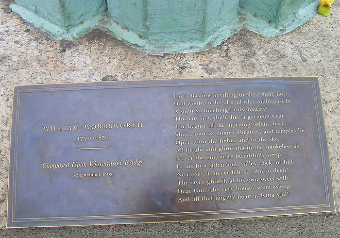 A plaque on Westminster Bridge with a poem by William Wordsworth