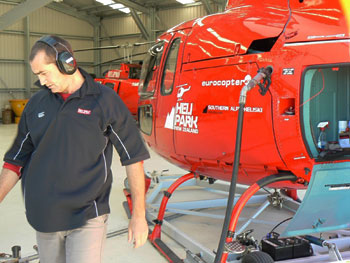 Dion Edgar fueling his Eurocopter in Nelson, New Zealand