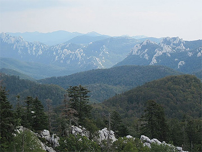The view of the Mountains from Velebit National Park. What appears to be snow capped mountain tops is really white Limestone.