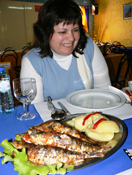 Our tour guide Marta and our lunch of grilled sardines