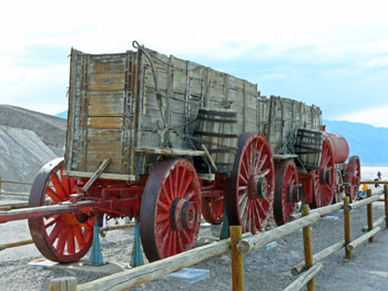 One of the famous 20-mule borax wagons in Death Valley California