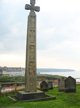 Caedmon's Cross in Whitby, England, commemmorates the first poet of the English language.