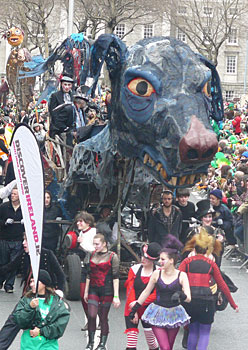 The famous black dog of depression in the Dublin St. Patrick's Day Parade. photo by Steve Hartshorne.