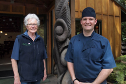 Sally and Sacha, mother and son owners of Rapuara Total Experience, a nature reserve and restaurant in Tapu.