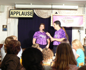 Aggie, at right, with one of his singing staff. photo by Max Hartshorne.