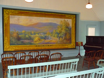 The Sandwich Grange has been newly restored, including this beautiful stage curtain.