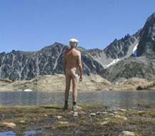 Enjoying the lake while nude hiking. Nude hiking Cascades.