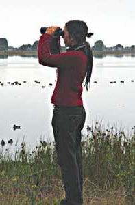 The author takes a quick scan across the Bolinas Lagoon. Photos by Calire Hutkins Seda 