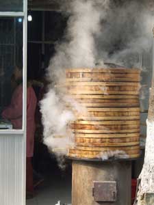 A vegetable steamer in action in Vietnam