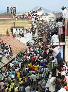 Tens of thousands come to watch the taming of the bulls in Tamil Nadu, India.