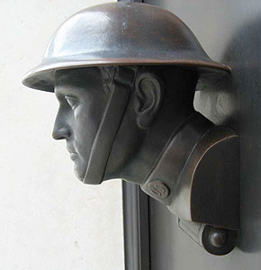 Detail of the bronze doors to the chapel at the American cemetery of Saint-Mihiel in Thiaucourt