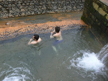 Enjoying the public hot pools in Furnish, on Sao Miguel Island.
