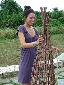 Berta Welch with an eel trap.