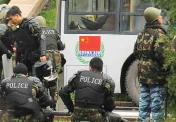 Police in Bishkek, Kyrgyzstan, during the uprising in April, 2010