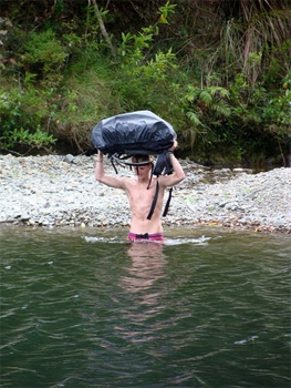 Fording a New Zealand stream.