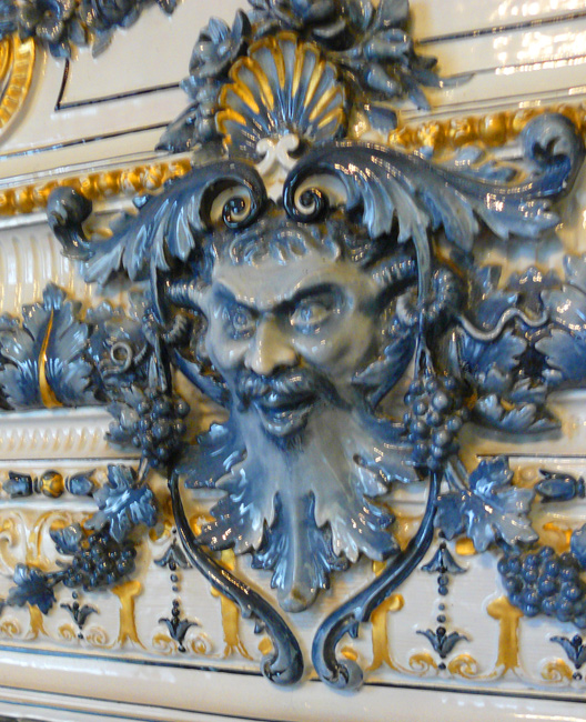 Dionysus, God of Wine, decorates a stove at Philippsruhe Castle