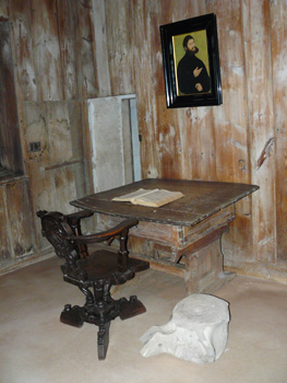The room in Wartburg Castle where Luther translated the New Testament into German. On the wall is a portrait of 'Junker George'.