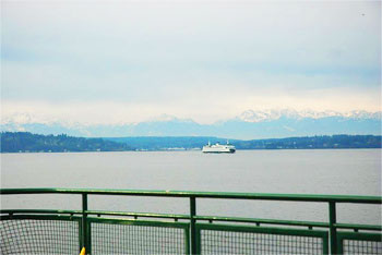 View of the Cascades from the Washington State Ferry.