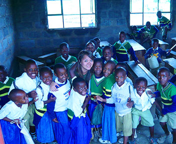 The author with her students in a half-built classroom in the village of Bomang'ombe in Tanzania - photos by Nellie Huang
