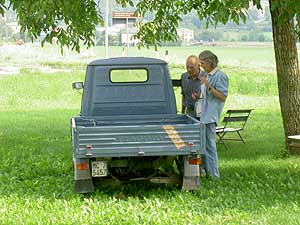 Mom and Dad check out the local vehicles in Le Marche, Italy. photo by Max Hartshorne