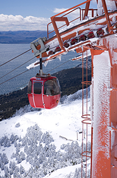 Ski lift overlooking Argentina's Lake District Bariloche.