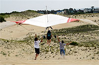 Flying high over the dunes.