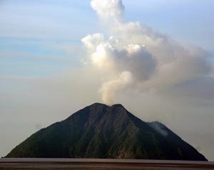 Pulau-Kombo volcano off the coast of Indonesia from the freighter