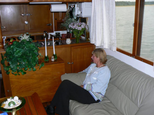 Inside the spacious cabin of the Isis, which was built on the frame of a fishing vessel. 