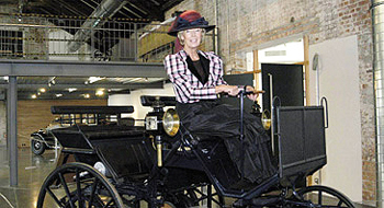 Bertha Benz, immortalized in the museum and history's first woman driver.