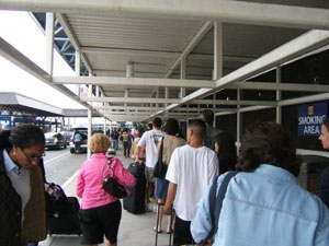 Los Angeles' LAX, showing the long lines of travelers. Photo by Kent E. St. John.
