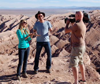 Robin and Julia being videotaped for the TV show.