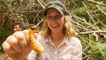 Dimon prepares to eat a moriche worm, a delicacy in the remote jungles of Venezuela 