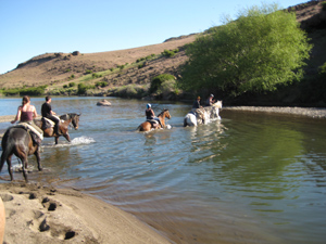 Fording the river.