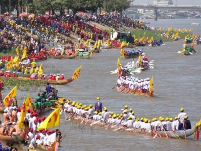 Bonn Om Touk festival boats in Cambodia.