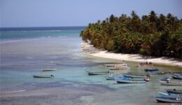 Pigeon Point with the reef in the background, on Tobago. photo Cheryl Andrews Associates.