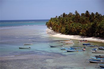 Pigeon Point with the reef in the background, on Tobago. photo Cheryl Andrews Associates.