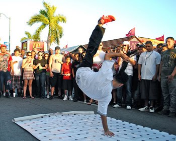 Urban acrobatics on a Little Havana street.
